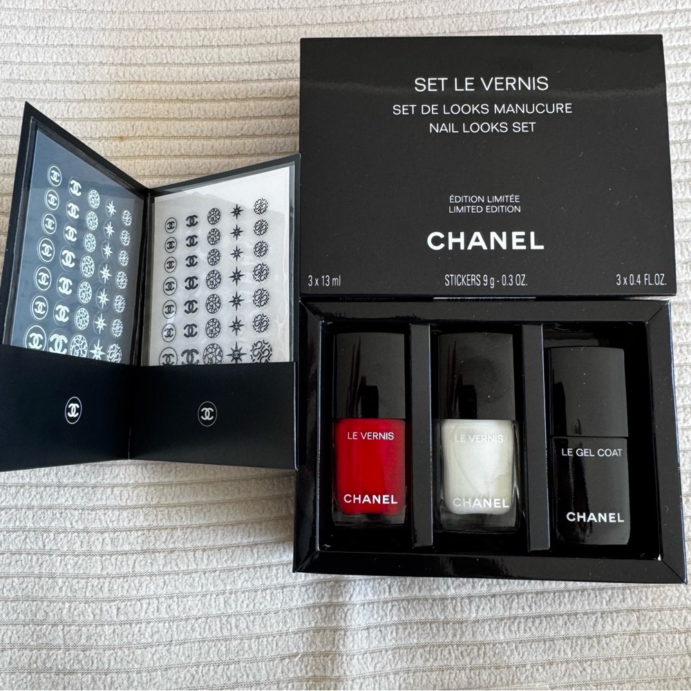 CHANEL Le Vernis Trio in Red, White, and Black and nail decals 100% authentic